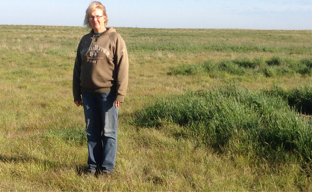 Val is standing in an area where there was no bale.